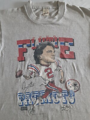 NFL Vintage Doug Flutie 1987 Patriots Mudge Salem Screen Printing Medium Grey