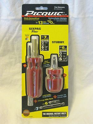 PICQUIC COMBO Screwdriver Set - SixPac Plus & Stubby - Multi Bits  ''Bright Red'' 