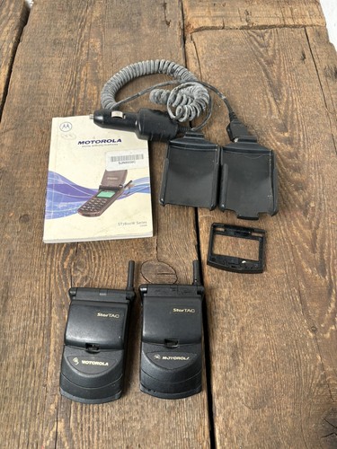2 Vintage Motorola StarTac Flip Cell Phones With Accessories