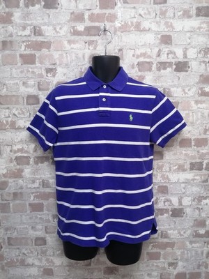 VTG Y2K Polo Ralph Lauren Polo Shirt Navy Burgundy Stripe 90s Custom Medium 
