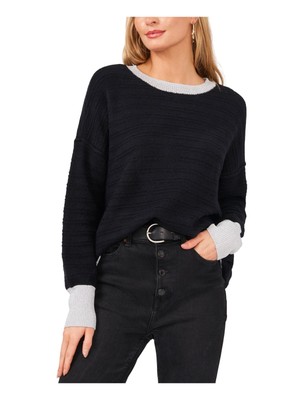 

VINCE CAMUTO Женский свитер металлик с длинными рукавами и круглым вырезом, Черный
