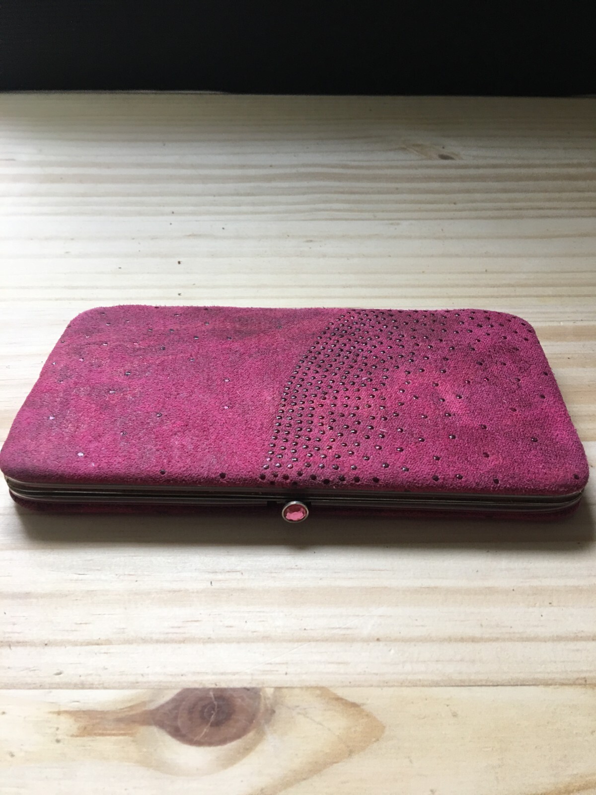 Pink Wallet Snap Closure Zipper Coin Pouch Card Slots Silver & Stone Deco 7"L