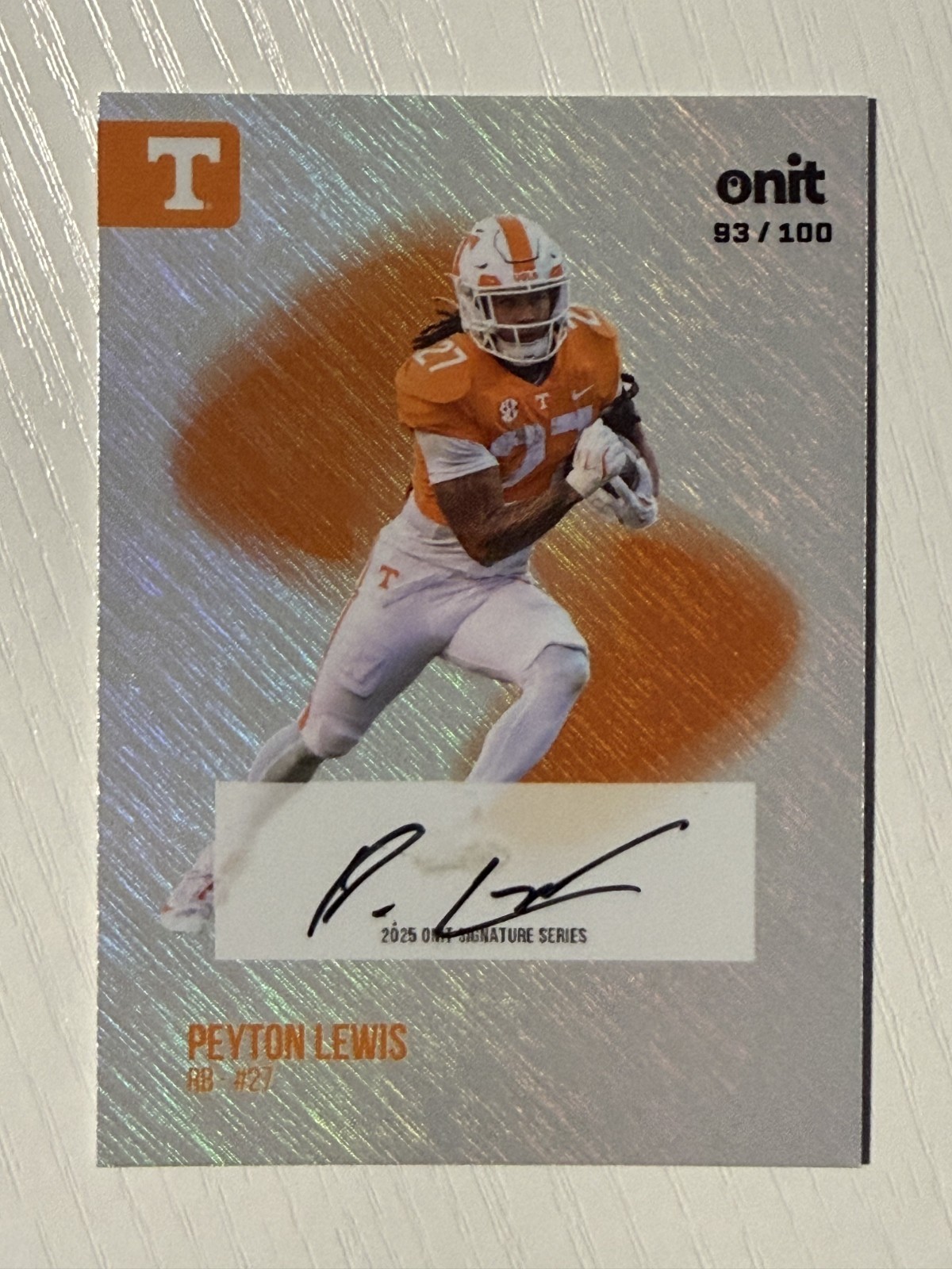 Peyton Lewis 2025 Onit Tennessee Volunteers Football Shimmer Auto 93/100