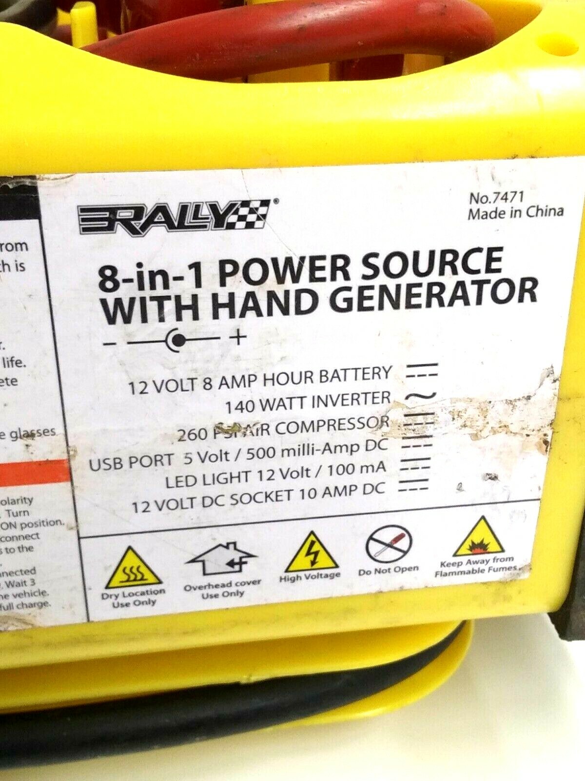 Rally Portable 8 in 1 Power Source & Jumpstarter Unit with Hand Generator #7471