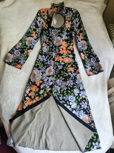 Pre-owned Rabanne H&m X Paco  Jacquard Knit Cut-out Floral Dress Sz Xl In Printed Orange/ Gold/silver/black