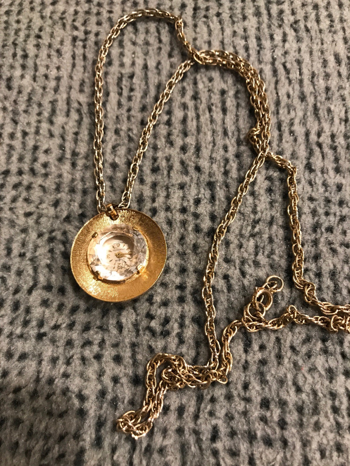 Vintage Costume Jewelry Sheffield Ladies Pendant Watch Faceted Crystalk