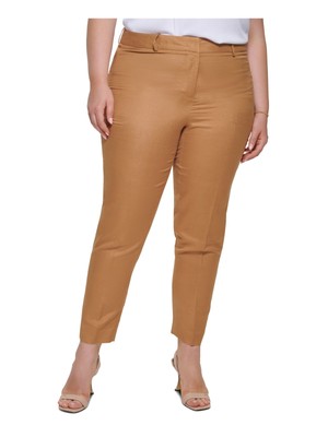 

CALVIN KLEIN Женские коричневые укороченные брюки с молнией для работы Plus, Коричневый, X22PA037