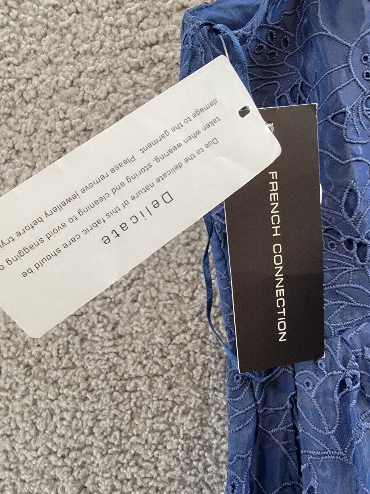 French Connection Embroidered Lace Sleeveless Dress Women's 8 Blue Back Zipped - Picture 17 of 18