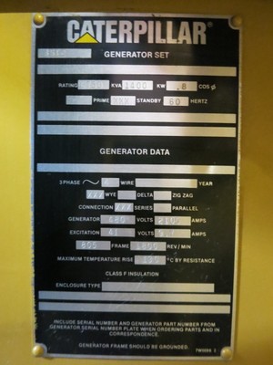 Caterpillar 1750kVA/1400kW CAT 3512 Diesel SR4 Generator Set 833Hr 1990Yr Genset