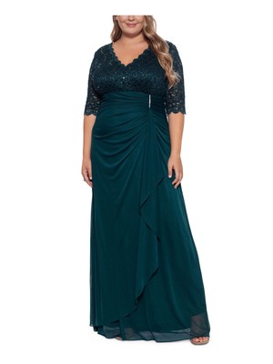 B&A  BY BETSY & ADAM Womens Green V-back Lined Elbow Sleeve Gown Dress Plus 22W