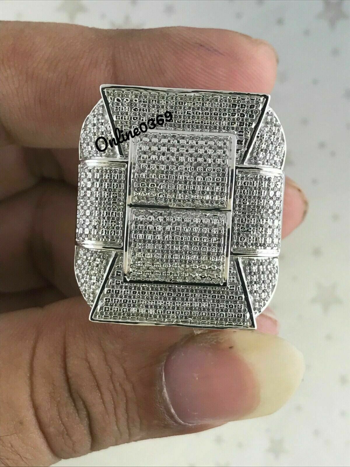 Pre-owned Online0369 Mens Big Statement Ring 2.15ct Round Simulated Diamond White Gold Plated Silver In Yellow