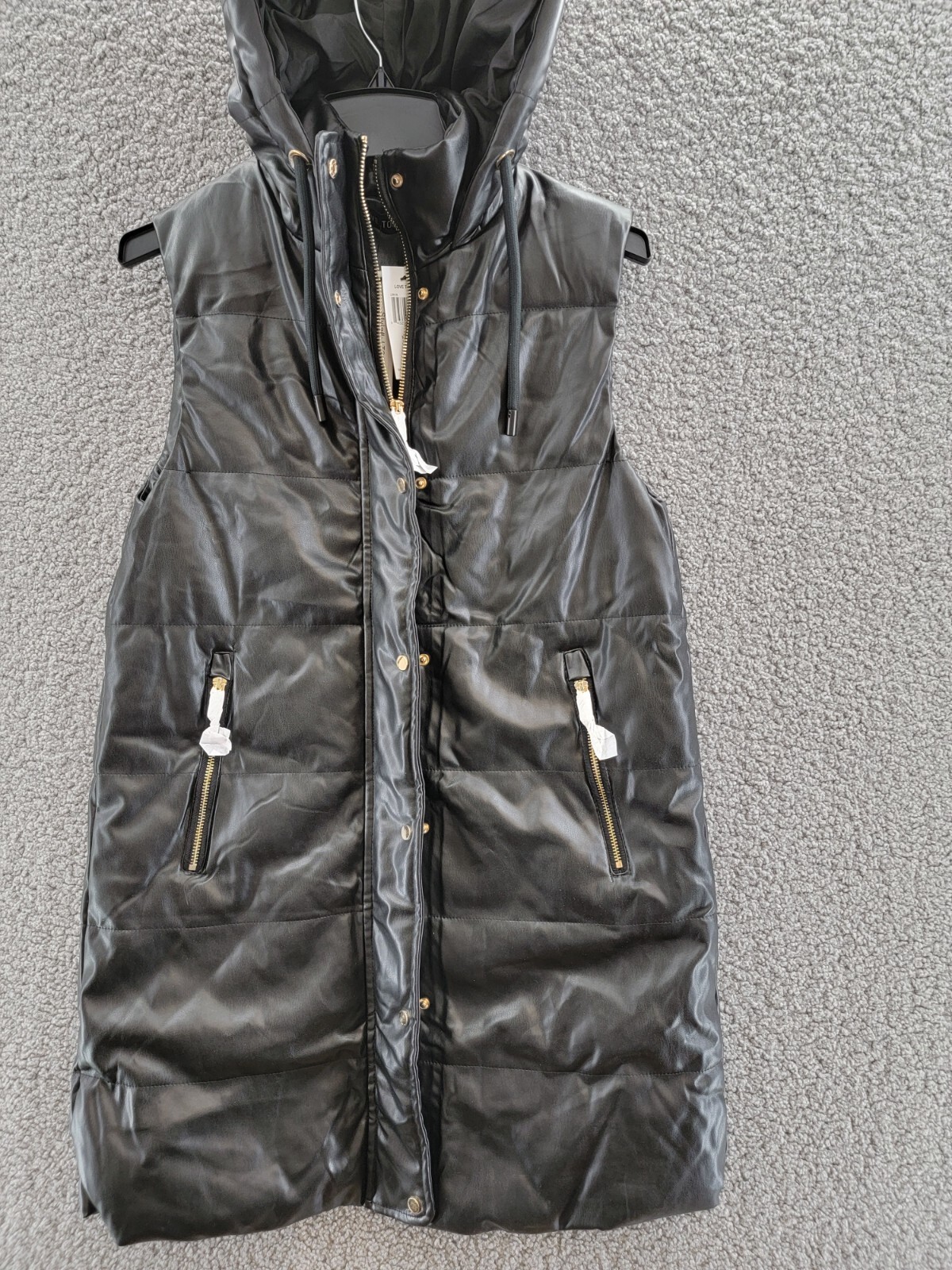 Love Token Long Puffer Vest Women's XS Black Solid Hooded Snap Zip Closure - Picture 7 of 12