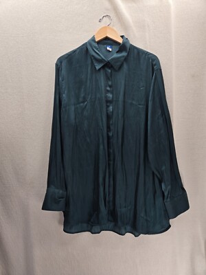 NWT Old Navy Tall long Sleeve Hidden Button Green Blouse Size-XL