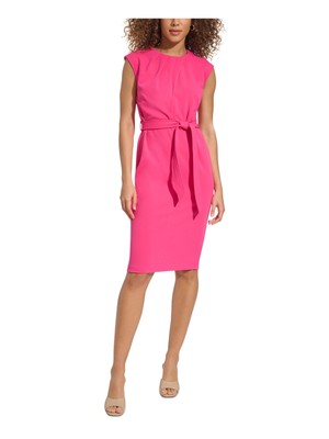 CALVIN KLEIN Womens Pink Self-tie Belt Cap Sleeve Knee Length Sheath Dress 16