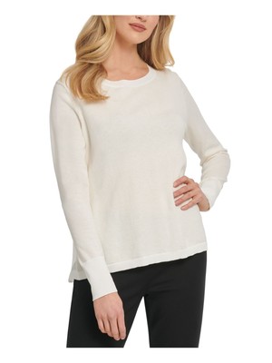 

DKNY Женский белый топ с круглым вырезом и длинными рукавами