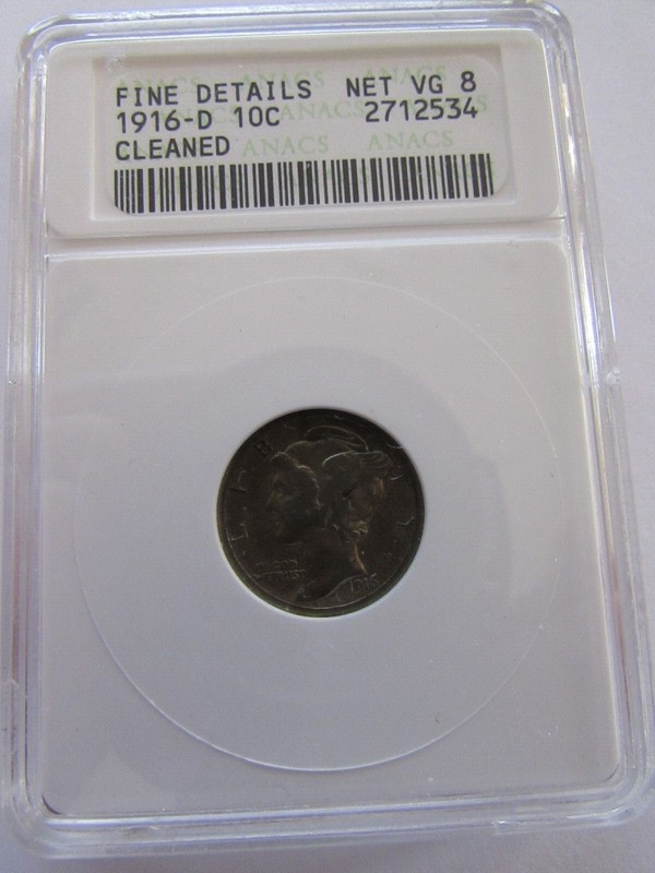 1916 D MERCURY DIME OLD ANACS FINE DETAILS CLEANED DENVER