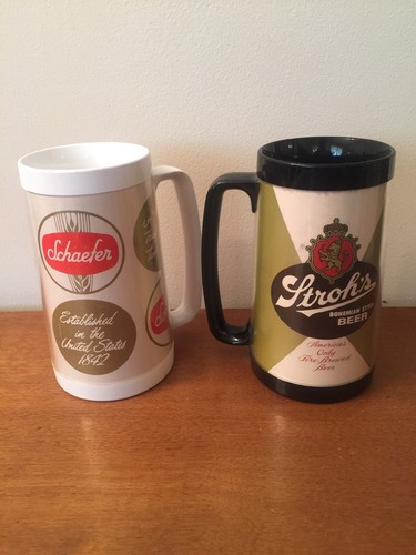 Lot of 2 Thermo Serv West Bend Plastic Beer Mugs Stroh’s & Schaefer