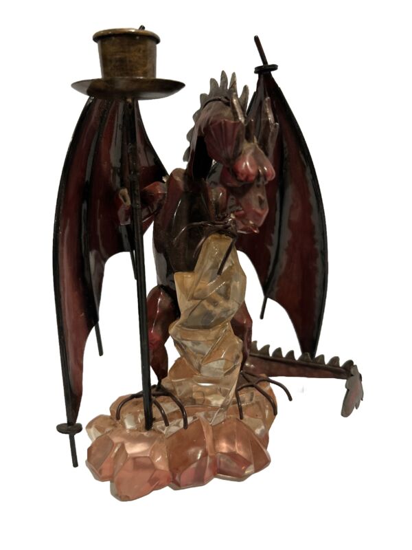 Medieval Dragon Statue Candle Holder Metal & Plastic 8 1/8" Tall 6 3/4" Wide