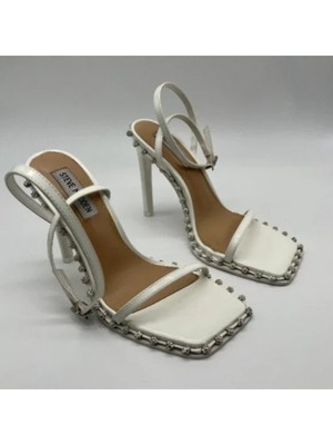 

STEVE MADDEN Женские белые босоножки Zelle с квадратным носком на шпильке с украшением, размер 6 м, Белый, ZELL03S1