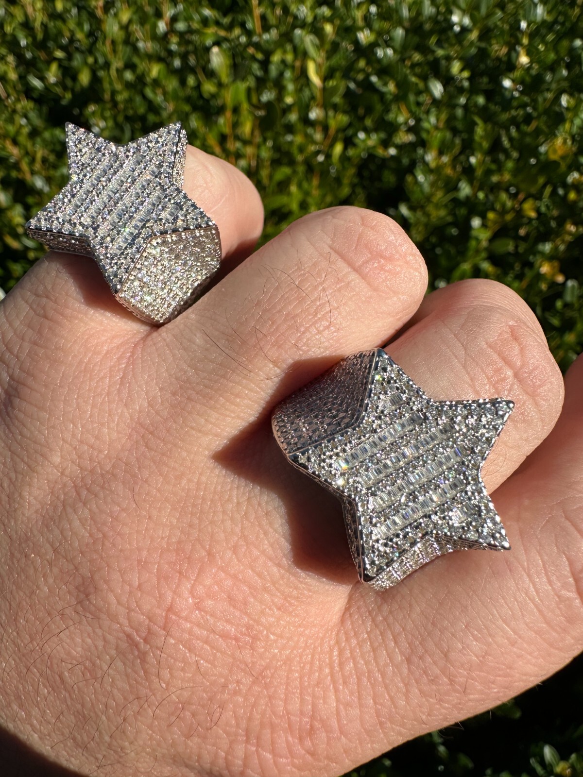 Pre-owned Silver Moissanite Real 925  Iced Baguette Star Ring Moissanite Pass Diamond Test