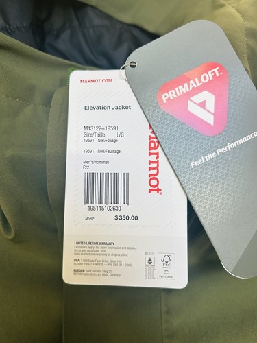 Pre-owned Marmot $350  Elevation Jacket Hooded Men's Large Green Gor'tex Primaloft