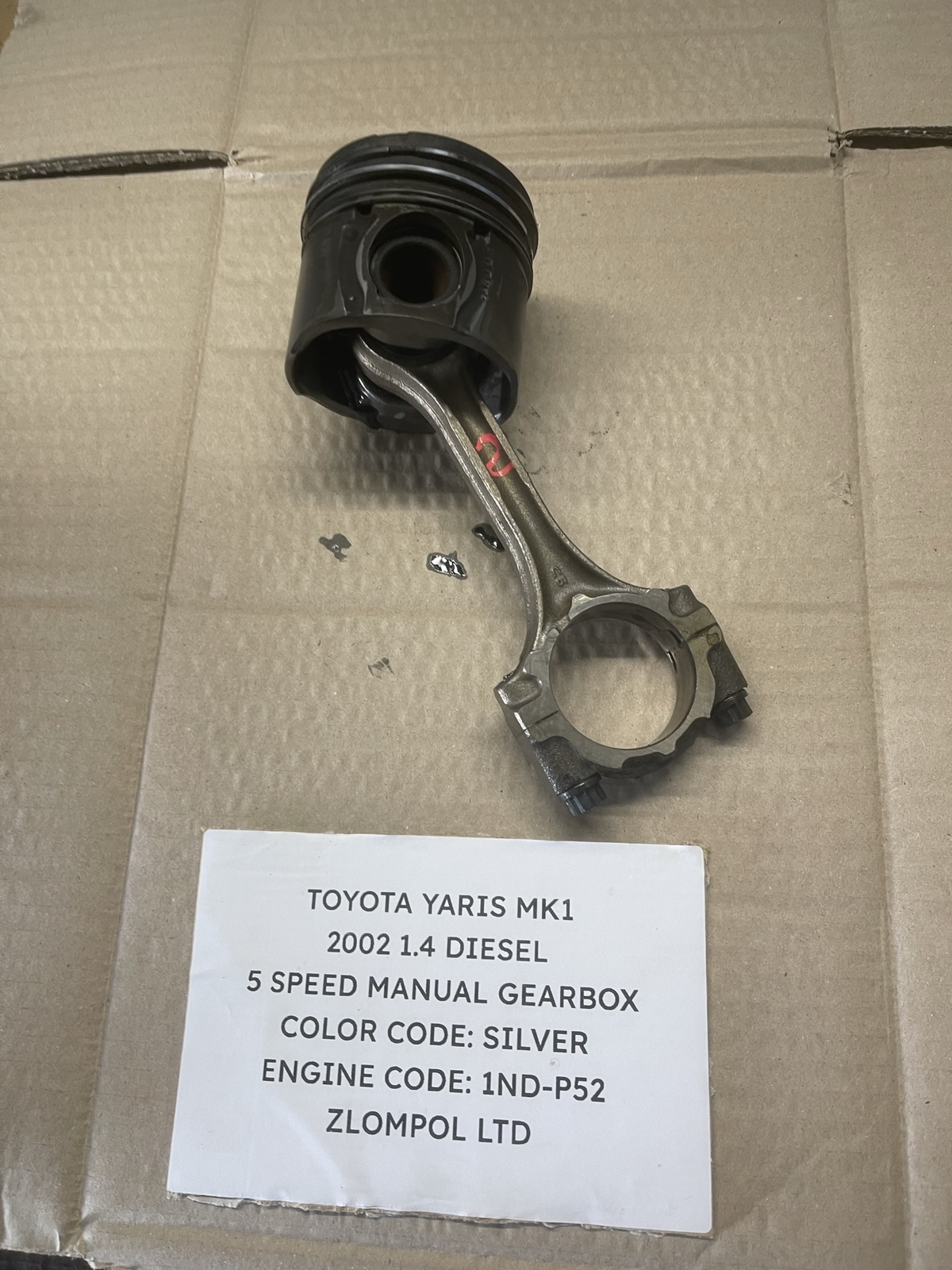 Toyota Yaris Mk1 2002 1.4 Diesel - Piston & Connecting Rod #2 (Engine 1ND-P52)