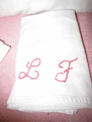 6 Vintage Muslin/Cotton Embroidered Tea Towels-Initials, Bunny Rabbit,Apple, Pie