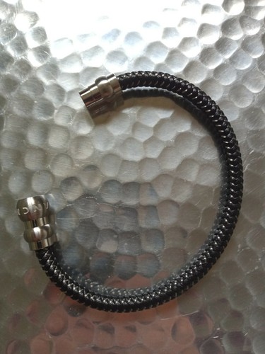 MontBlanc Black Leather Woven with Stainless Steel Mens Bracelet- 8