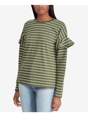 

Женский зеленый топ с длинными рукавами и круглым вырезом в полоску RALPH LAUREN  XS