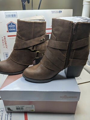 Fergalicious be Fergy Womens Lethal Closed Toe Ankle Boots, Cognac, Size 6 M NIB