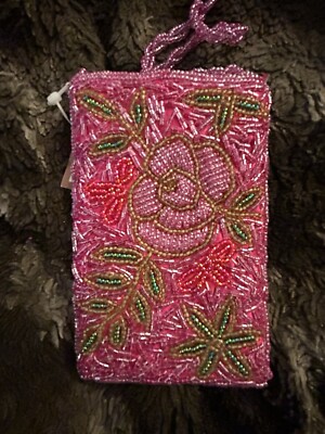 Vintage & Unique: NWT Micro Beaded Red & Pink Rose Satin Crossbody Evening Bag