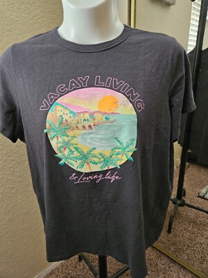 BRAND NEW: Women's NWT OLD NAVY Size XXL Gray  ''VACAY LIVING''  100% Cotton Tee