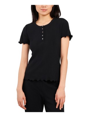 

RILEY-RAE Женский черный эластичный топ с короткими рукавами и круглым вырезом  XS