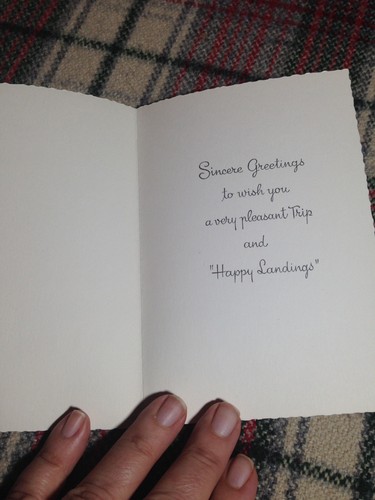 'Best Wishes for your Trip' VTG greeting card airplane plane glitter scalloped