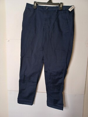 women's Amazon Essentials Pants size 10 blue pull-on elastic waist cotton mix
