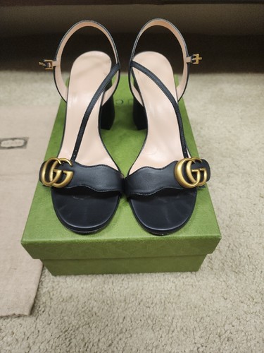 GUCCI Marmont Black GG Block Heel Sandals Sz 37(7) | eBay