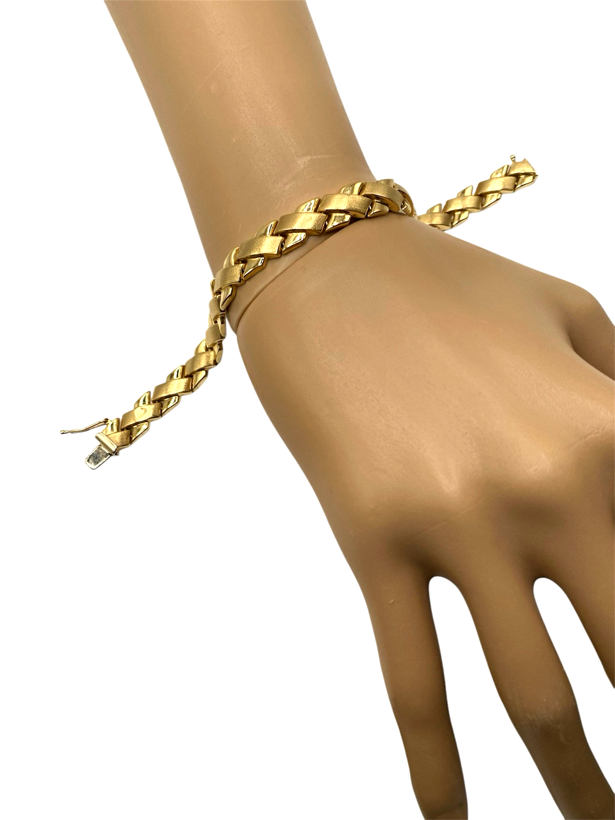 LETICIA　HOOK 01(Gold) 14K Yellow Gold Wide Fancy X Link Bracelet Stampato Puffy