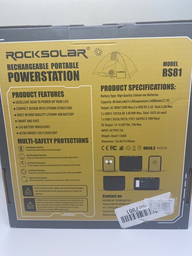 Rocksolar 80W Portable Power Station 14.8V 74Wh Lithium Ion 7-Outlet W/ Adapter