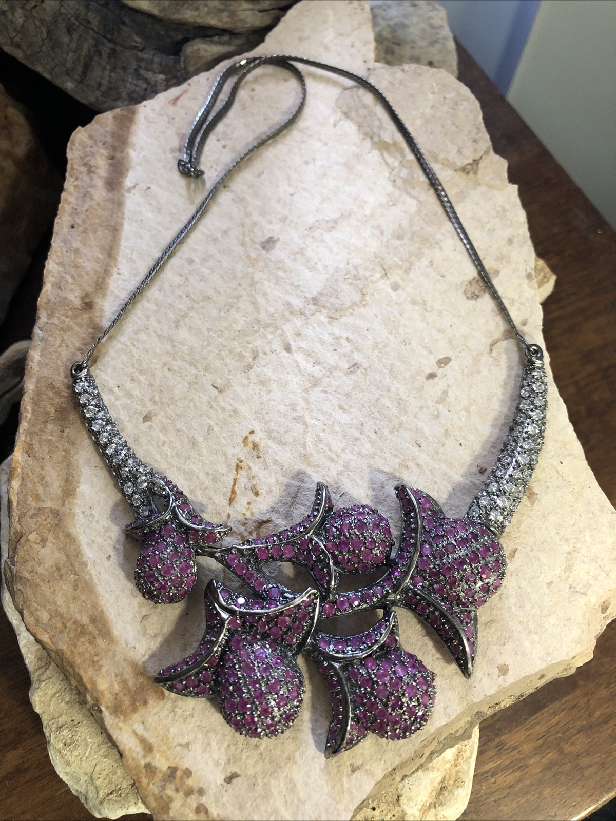 【argen】Ruby point silver925 necklace Ruby Gemstone Silver Gothic Pendant Necklace, 925 Sterling