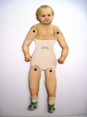 1880 Large Paper Doll w/ Movable Joints w/ Die Cut Head and