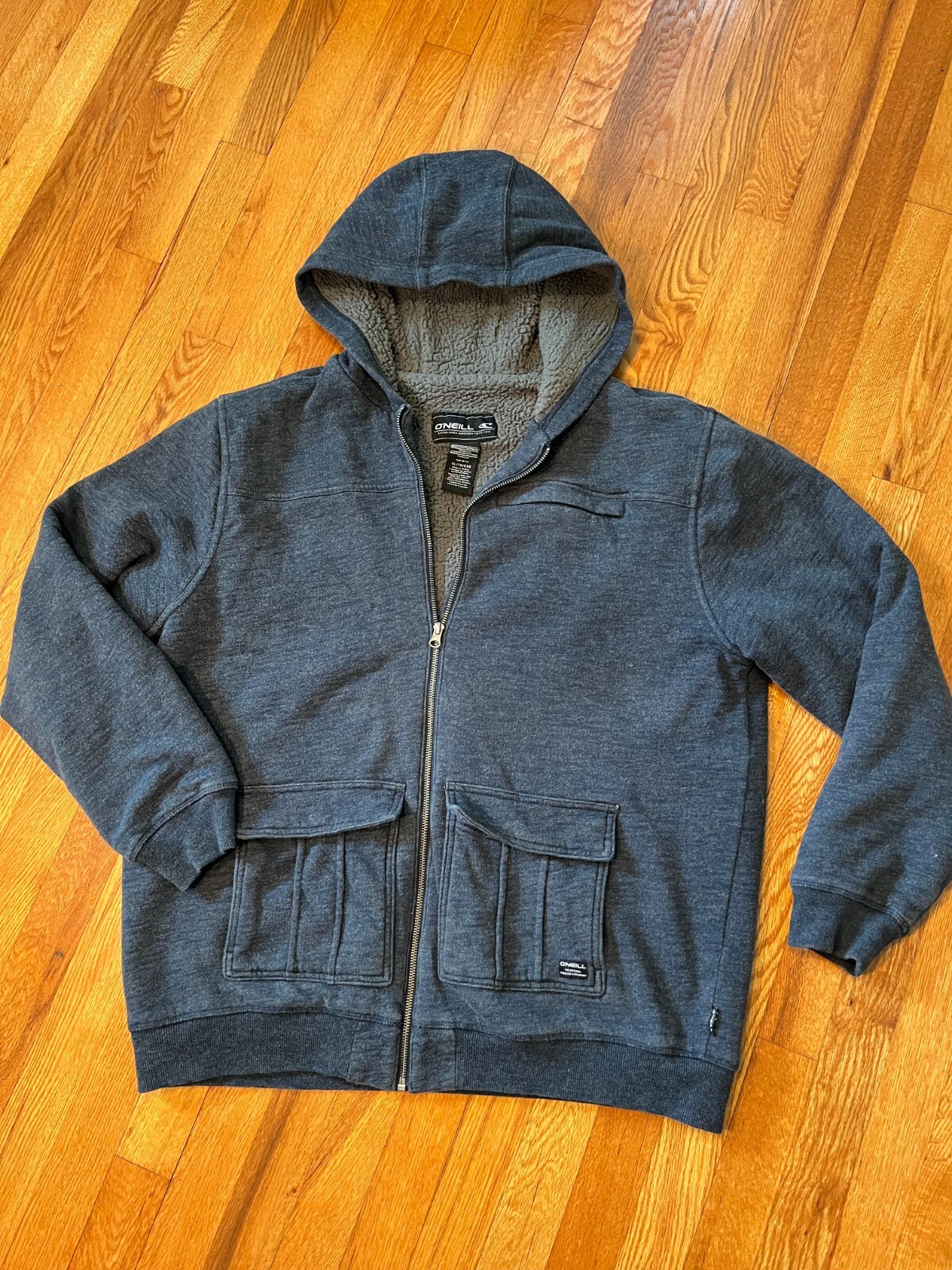 O'NEILL Mens Sherpa Lined Sweater Full Zip Hooded Dark Blue