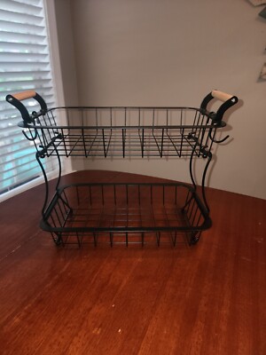2 Tier Black Wire Fruit Basket with 2 Banana Hangers - NEW w/out Box