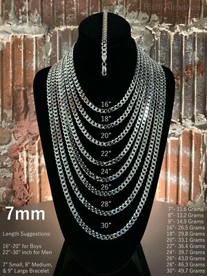 Real Solid 925 Sterling Silver Mens Boys Curb Cuban Bracelet or Necklace Italy