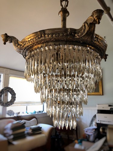 Antique 1920’s Crystal Chandelier Wedding Cake Chandelier LION Electric Mfg