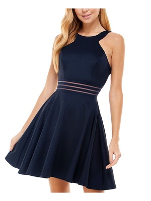 CITY STUDIO Womens Navy Illusion-waist Sleeveless Fit + Flare Dress Juniors 15