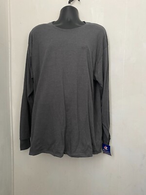 Champion Classic Long Sleeve T-Shirt, Gray Embroidered C Logo - Men s 2XLarge