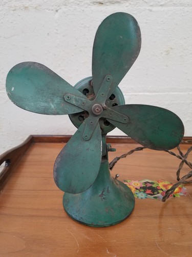 Vintage WORKING Small Electric Green Shop Fan 10 in.