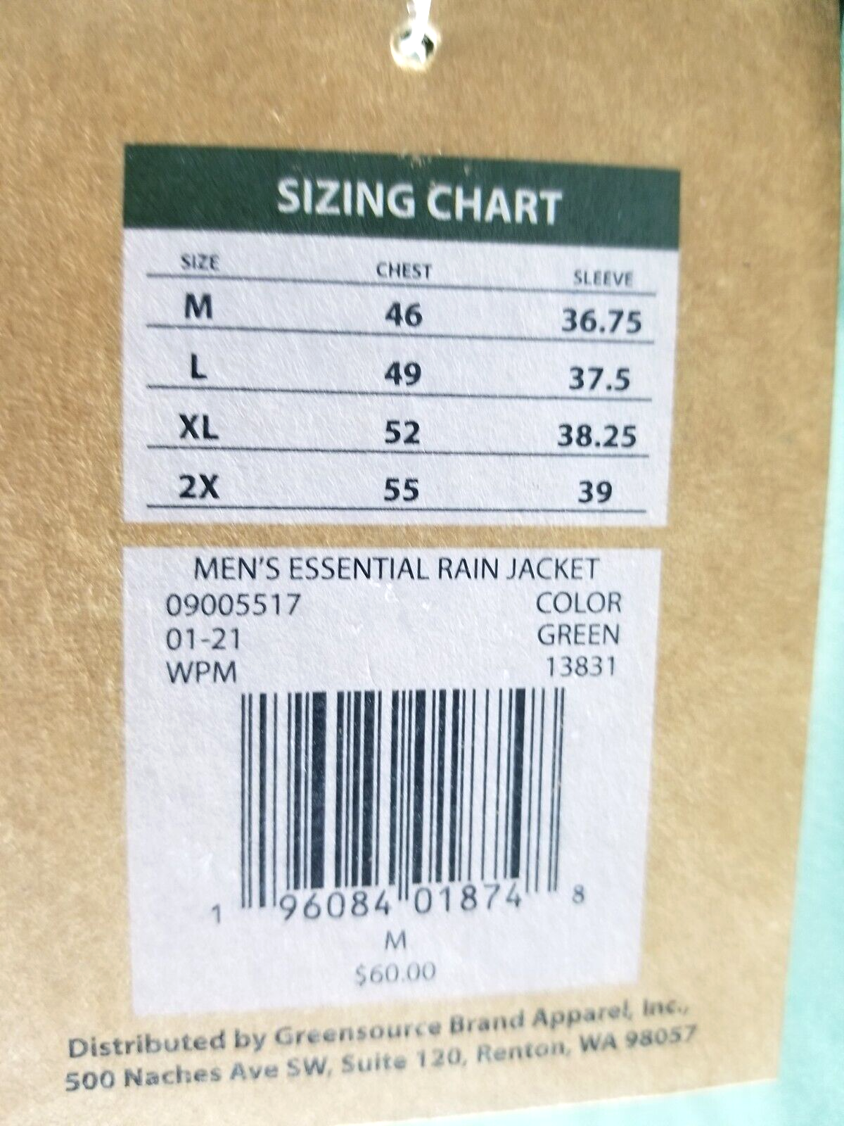 Rainier Premium Rain Jacket Waterproof Breathable Color Green or Blue MEDIUM NWT