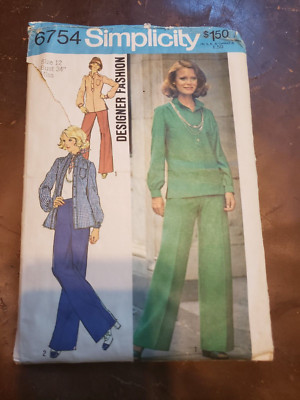 VINTAGE SIMPLICITY #6754 PATTERN FOR MISSES SIZE 12, BUST 34 SHIRT, TOP & PANTS