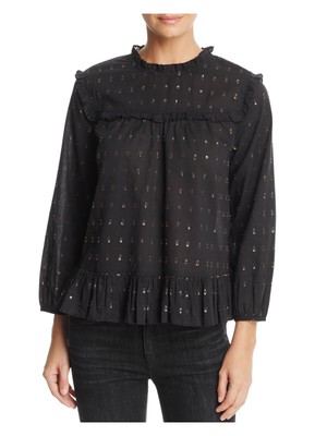 

JOIE Женская черная блузка с круглым вырезом и длинными рукавами с рюшами, Черный